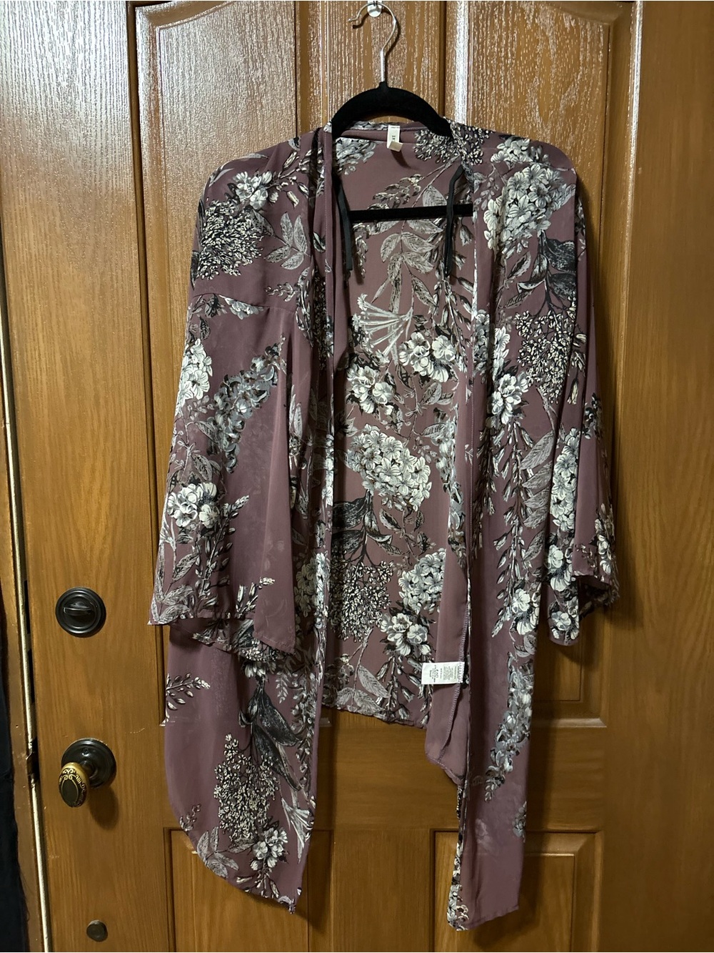 Emerald Mauve Floral Open-Front Kimono